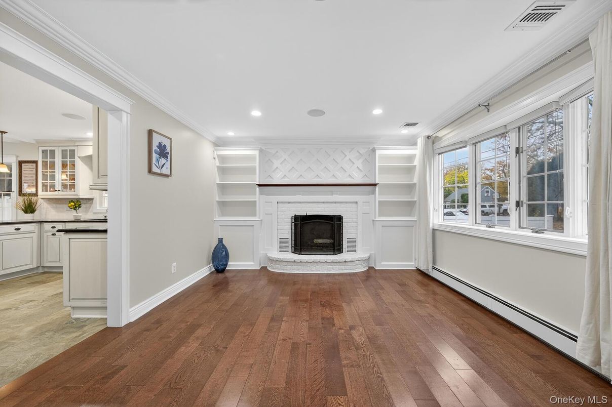 Fireplace, Interior, Recessed Lighting, Wood Texture Flooring