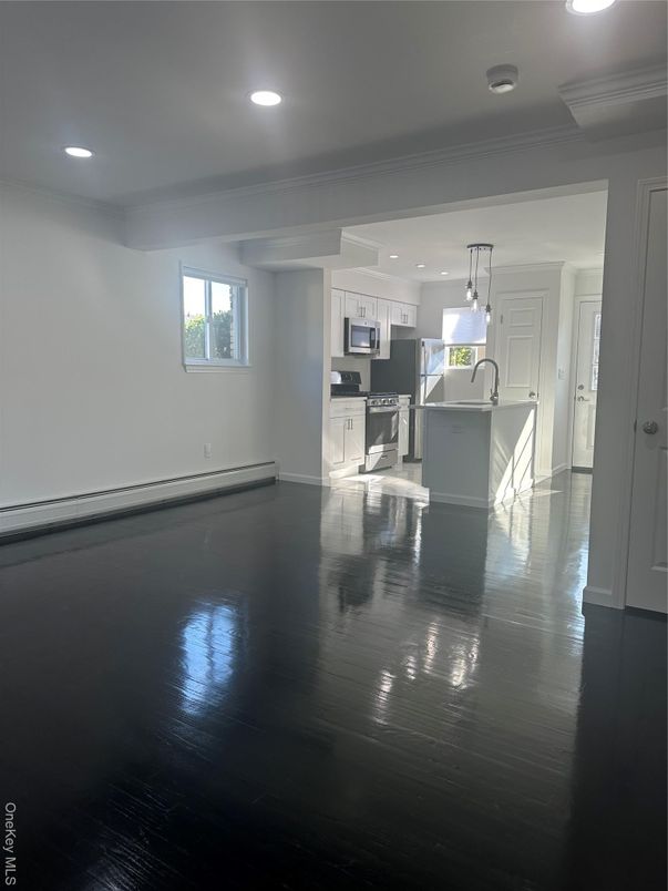 Empty room, Interior, Kitchen, Recessed Lighting, Wood Texture Flooring