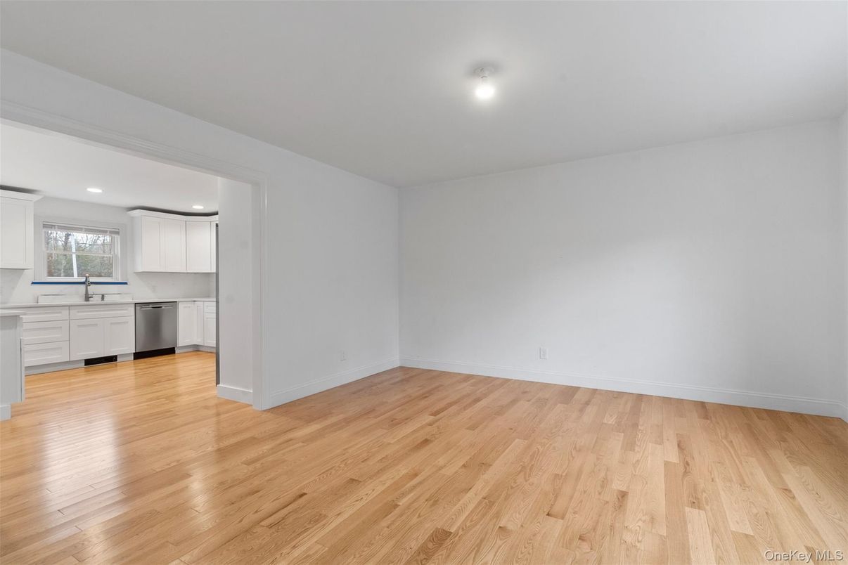 Empty room, Interior, Kitchen, Recessed Lighting, Wood Texture Flooring