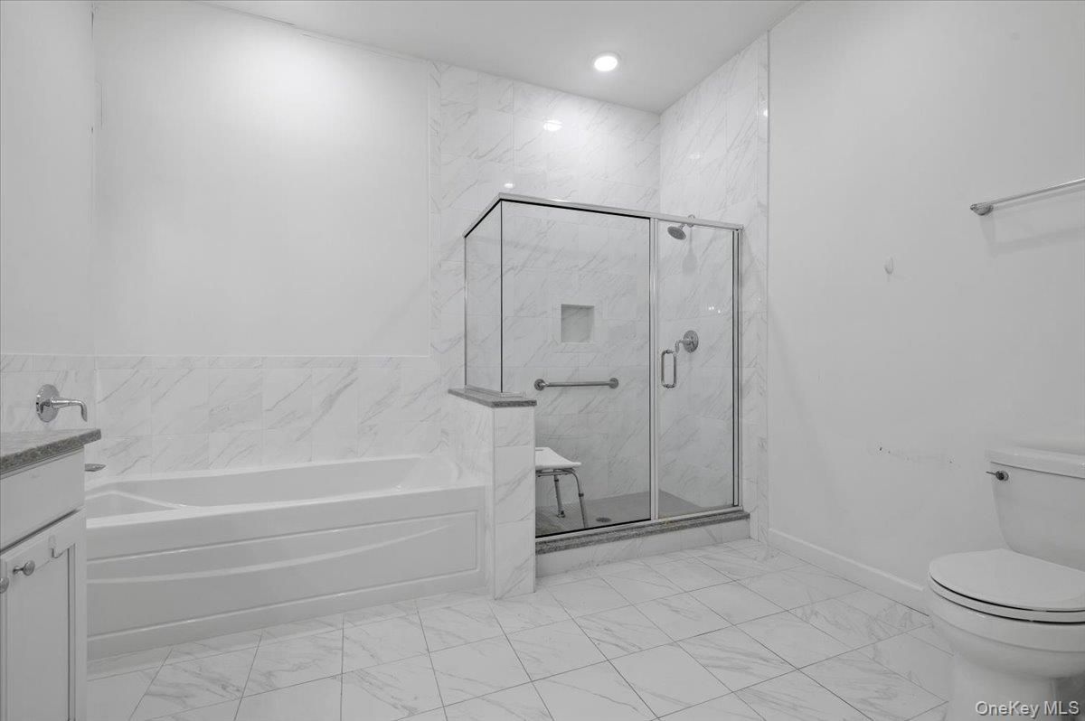 Bathroom, Glass Shower, Interior, Marble, Marble Walls, Recessed Lighting