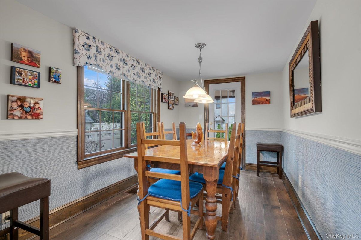 Dining room, Interior, Pendant Lights, Wood Texture Flooring