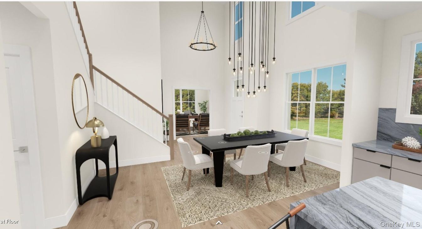 Dining room, Interior, Pendant Lights, Wood Texture Flooring