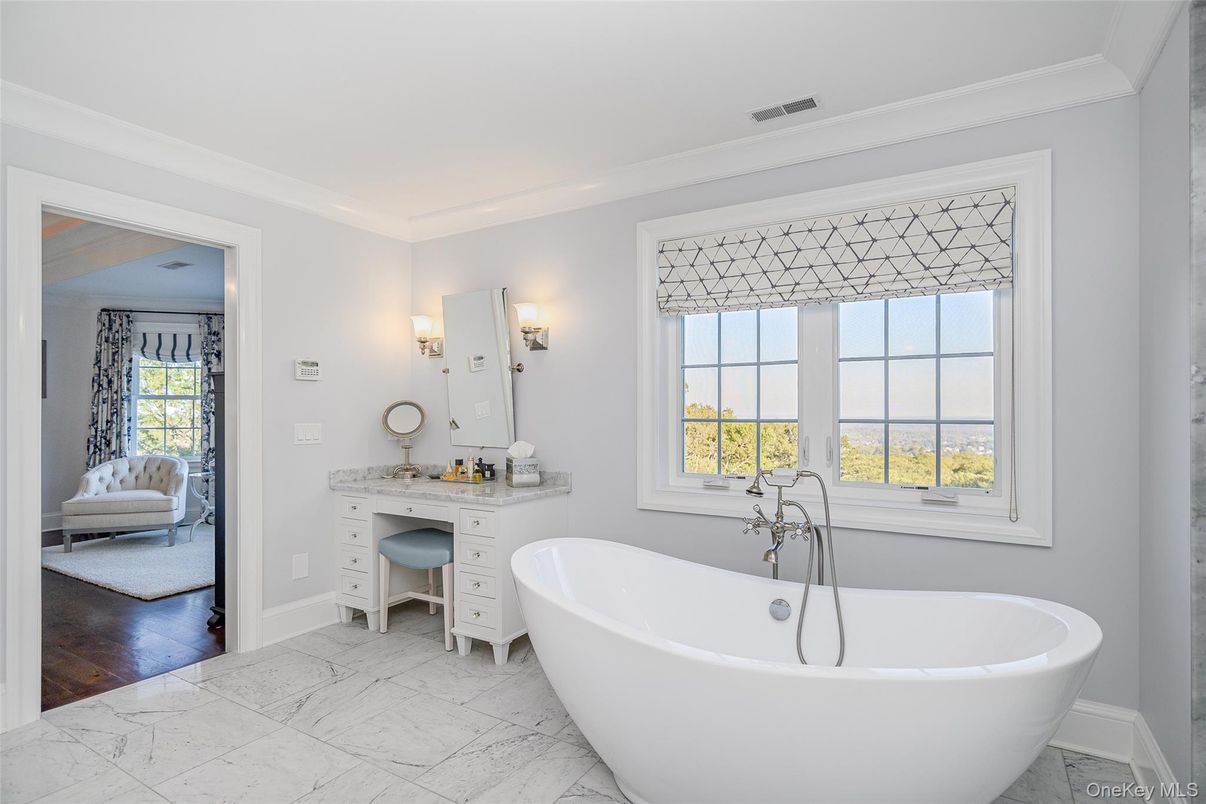 Bathroom, Free Standing Baths, Interior, Marble, Wood Texture Flooring