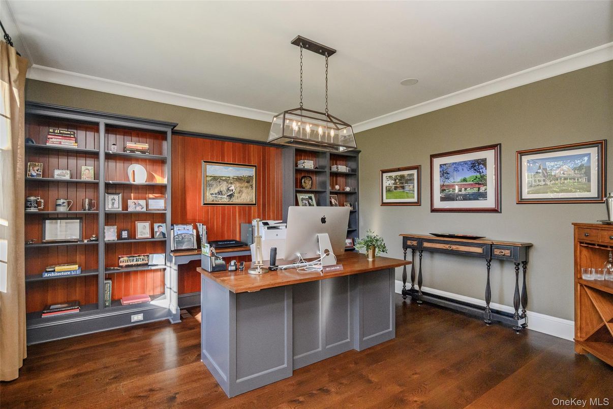 Home Office, Interior, Pendant Lights, Wood Texture Flooring