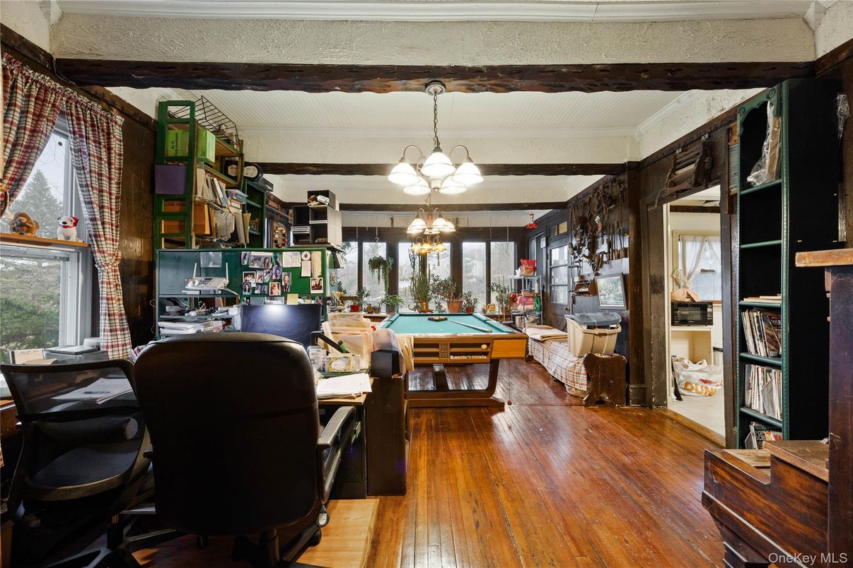 Billiard Table, Chandelier, Game Room, Interior, Pendant Lights, Wood Texture Flooring