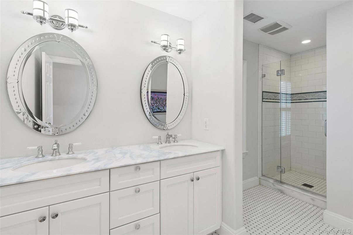 Bathroom, Dual Sink Vanities, Glass Shower, Interior, Recessed Lighting