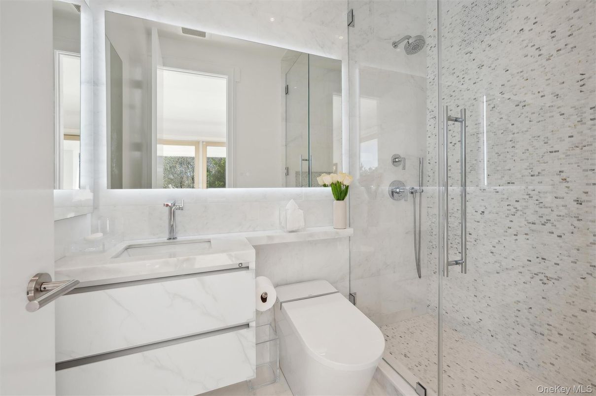 Bathroom, Glass Shower, Interior, Marble Walls