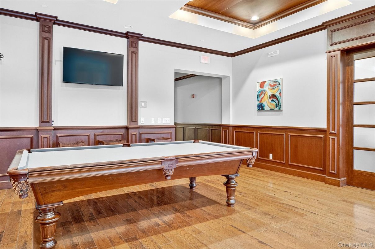 Billiard Table, Game Room, Interior, Recessed Lighting, Wood Texture Flooring