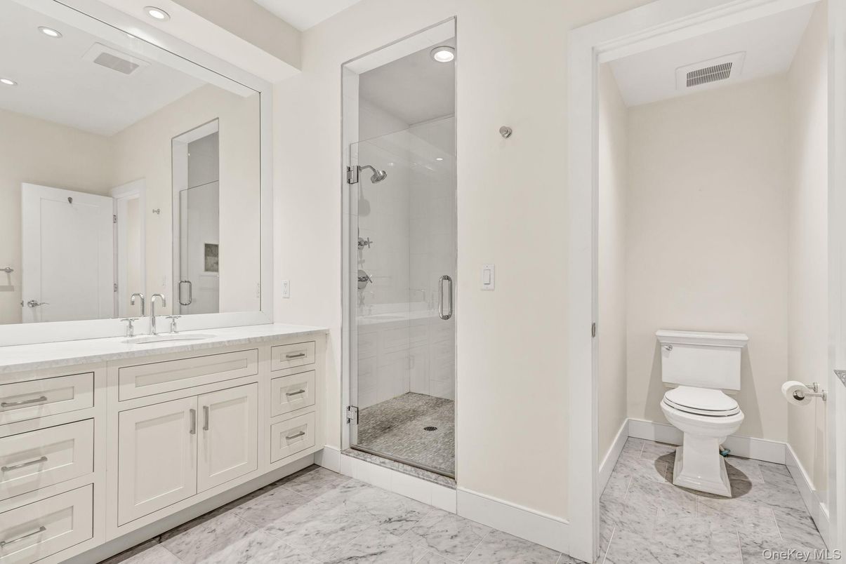 Bathroom, Glass Shower, Interior, Marble, Recessed Lighting