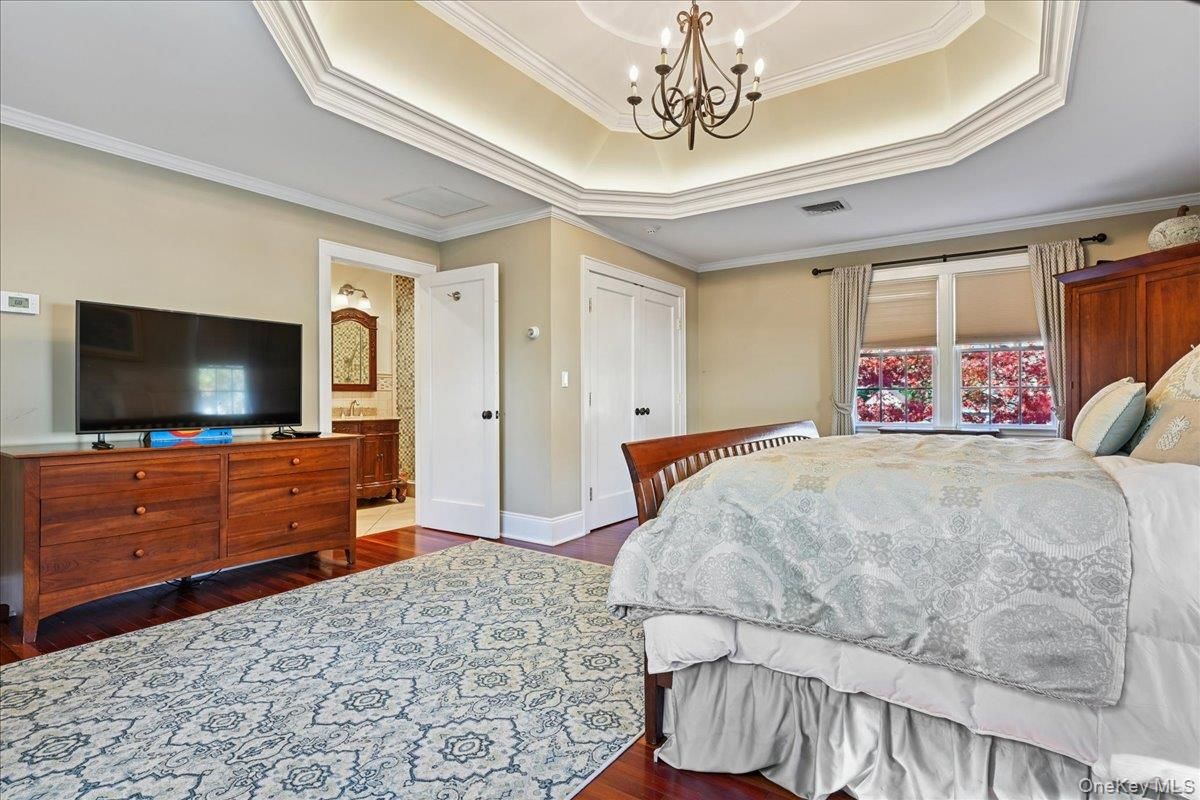 Bedroom, Chandelier, Interior, Wood Texture Flooring