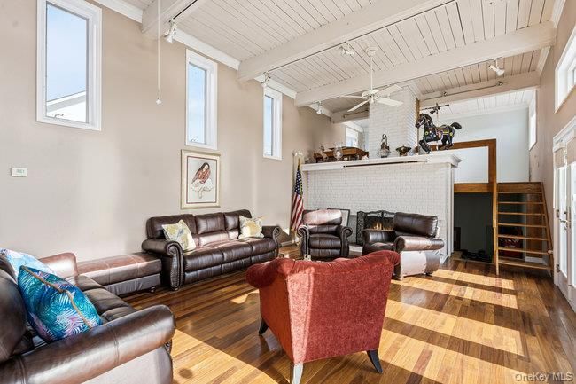 Fireplace, Interior, Living room, Stone Walls, Wood Texture Flooring