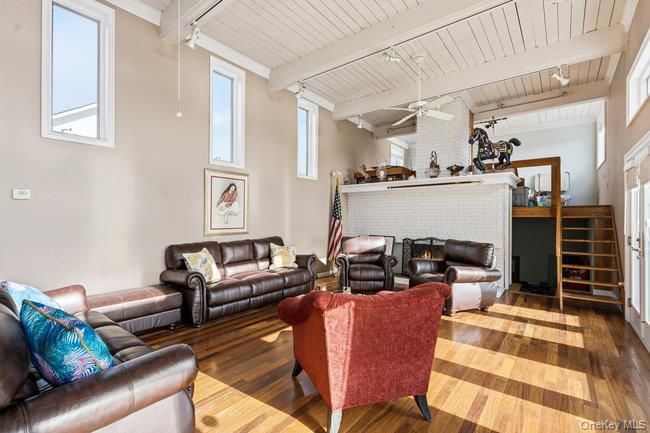 Fireplace, Interior, Living room, Stone Walls, Wood Texture Flooring