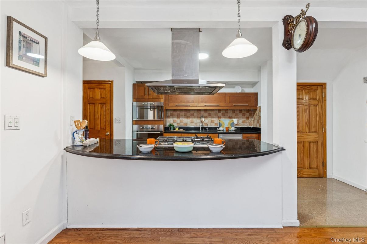Interior, Kitchen, Pendant Lights, Stainless Steel Appliances, Wood Texture Flooring
