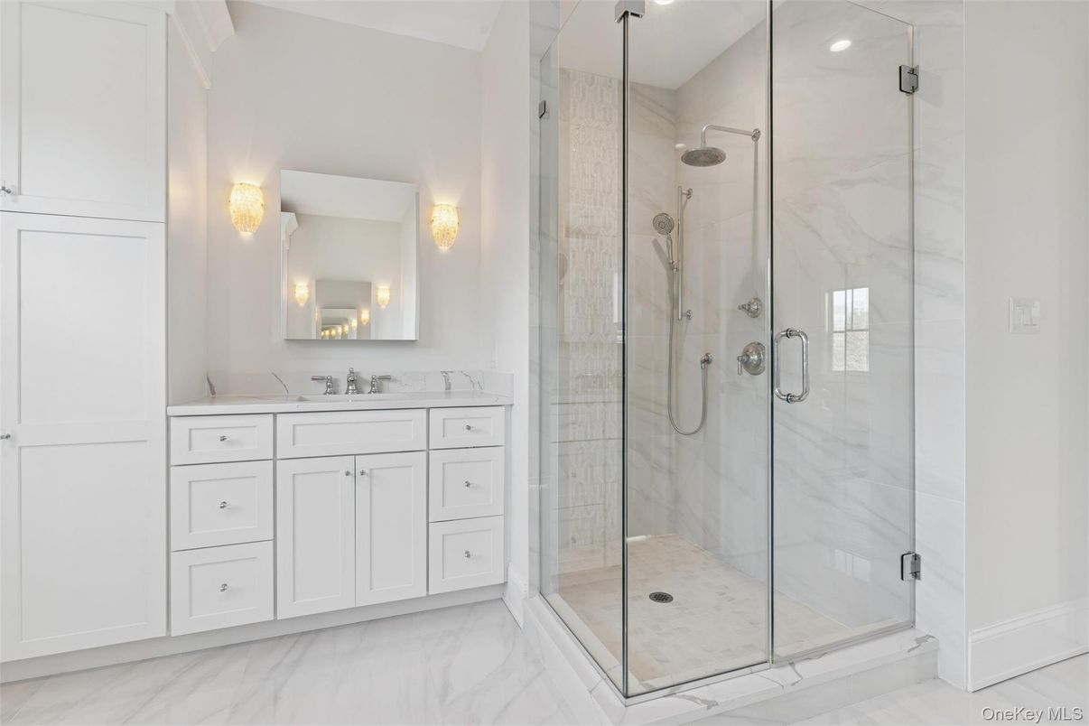 Bathroom, Glass Shower, Interior, Marble, Marble Walls