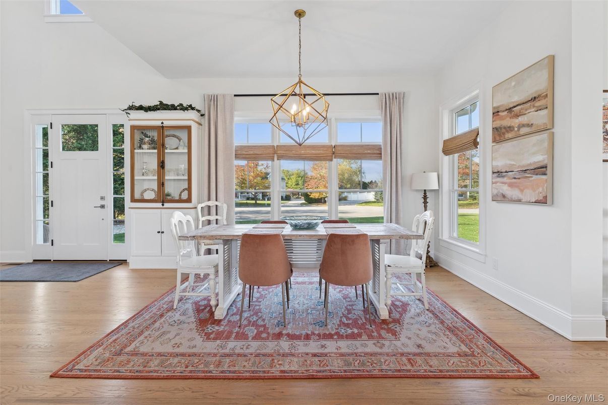 Dining room, Interior, Pendant Lights, Wood Texture Flooring