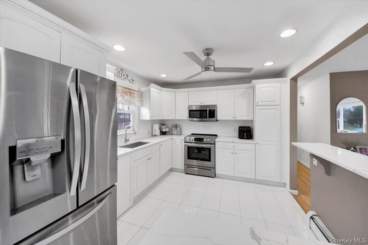 Interior, Kitchen, Marble, Recessed Lighting, Stainless Steel Appliances