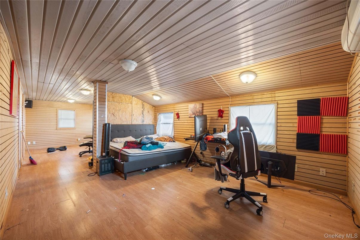 Fitness Equipment, Home Office, Interior, Wood Texture Flooring, Wooden Walls