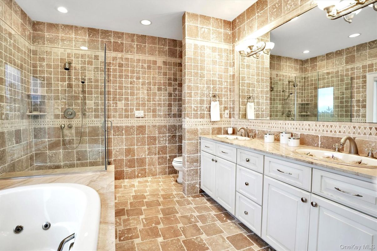 Bathroom, Dual Sink Vanities, Glass Shower, Interior, Recessed Lighting
