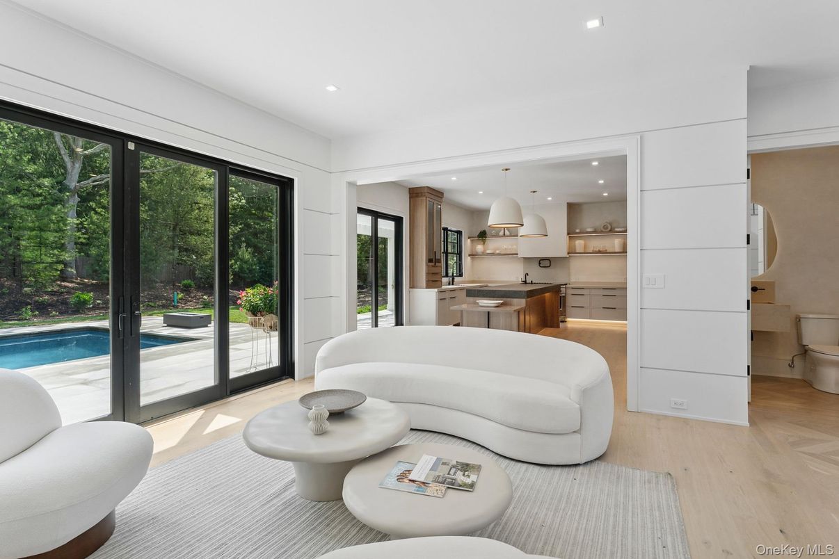 Interior, Kitchen, Living room, Pendant Lights, Recessed Lighting, Stainless Steel Appliances, Wood Texture Flooring