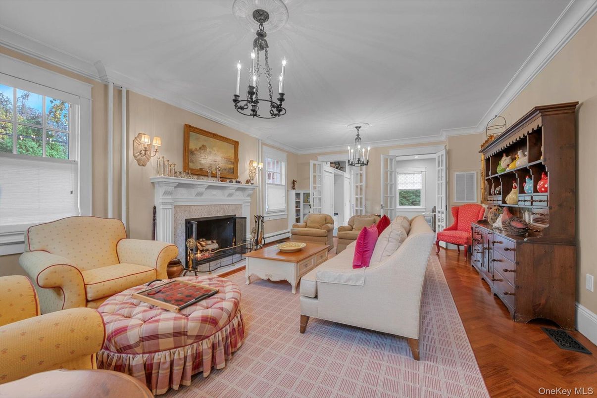 Chandelier, Fireplace, Interior, Living room, Wood Texture Flooring