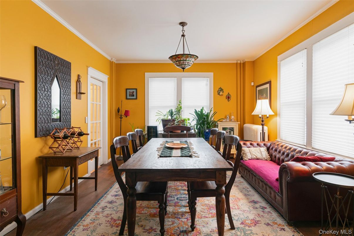 Dining room, Interior, Pendant Lights, Wood Texture Flooring