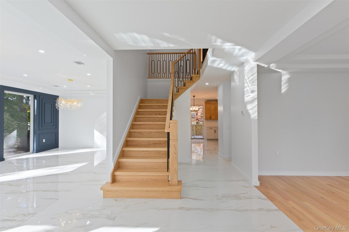 Chandelier, Interior, Marble, Recessed Lighting, Wood Texture Flooring