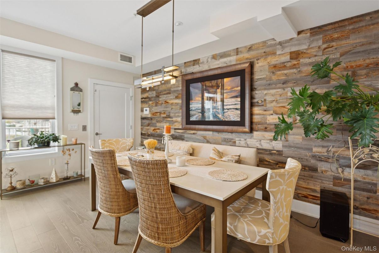 Dining room, Interior, Pendant Lights, Wood Texture Flooring, Wooden Walls