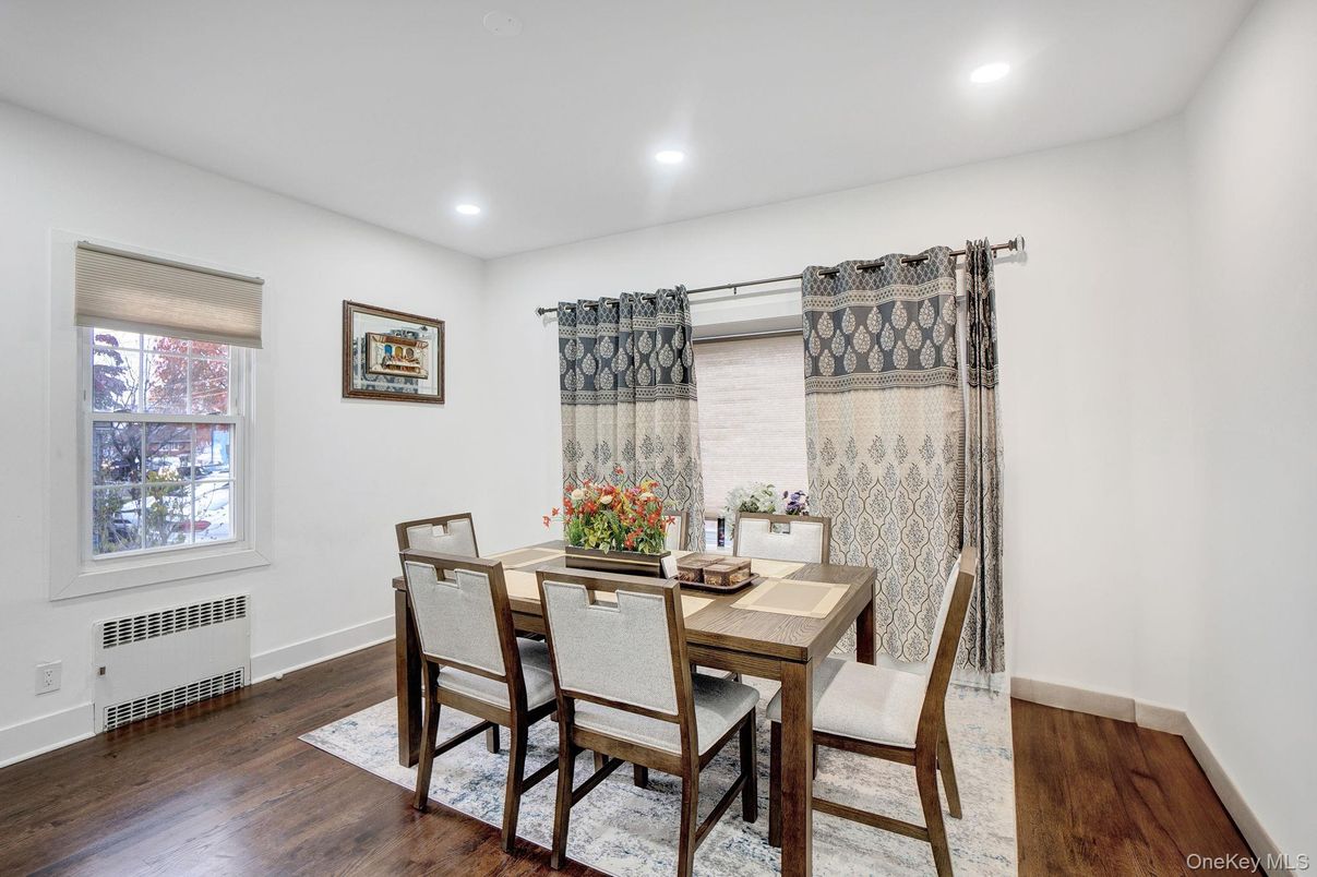 Dining room, Interior, Recessed Lighting, Wood Texture Flooring