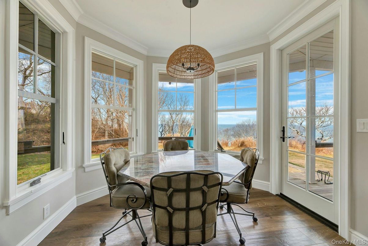 Dining room, Interior, Pendant Lights, Wood Texture Flooring