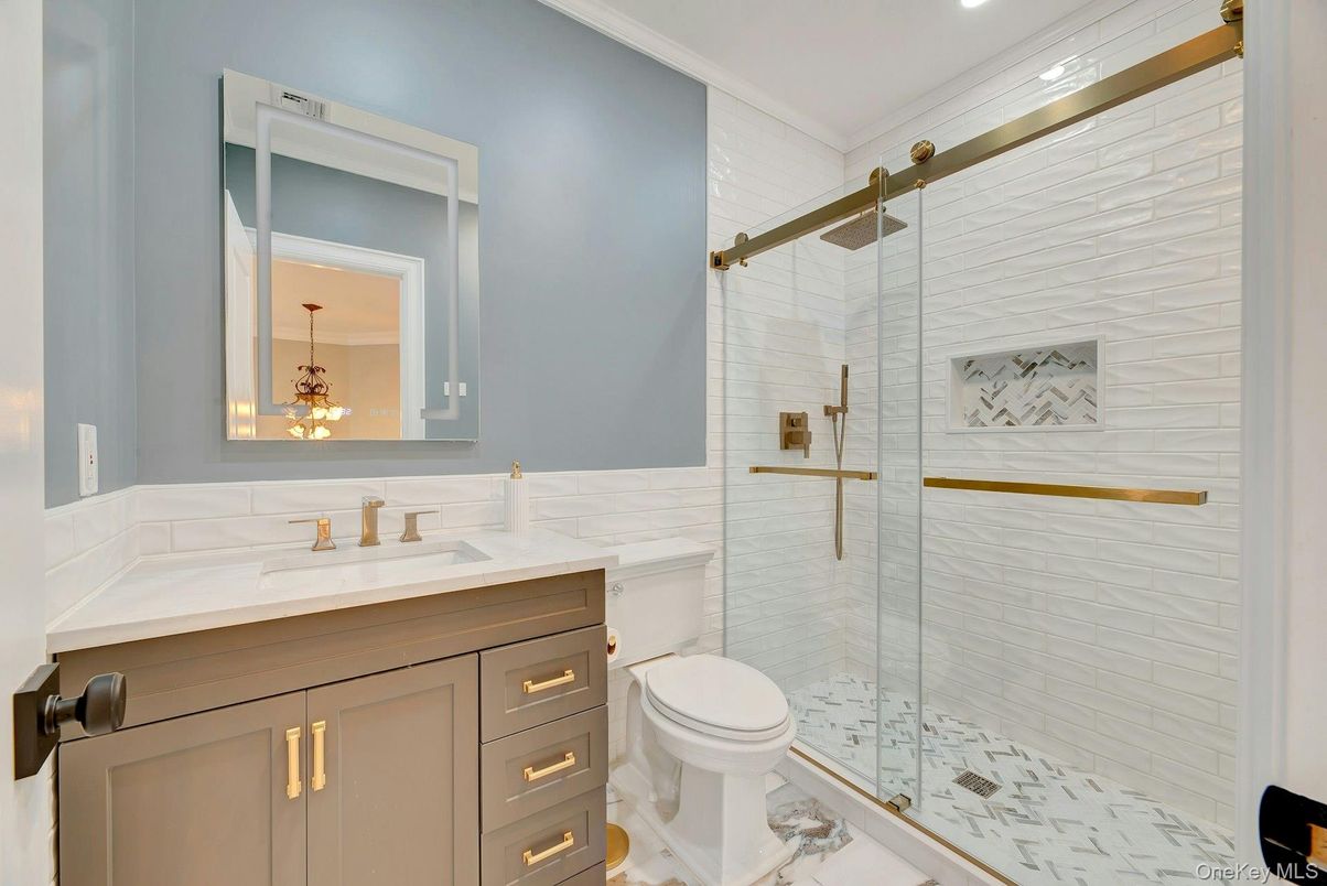 Bathroom, Glass Shower, Interior, Marble, Recessed Lighting