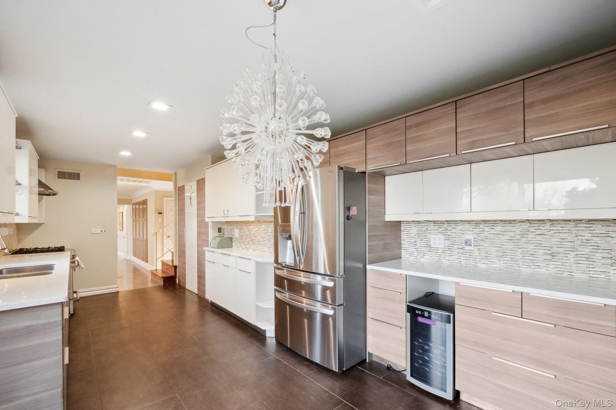 Chandelier, Interior, Kitchen, Pendant Lights, Recessed Lighting, Wood Texture Flooring