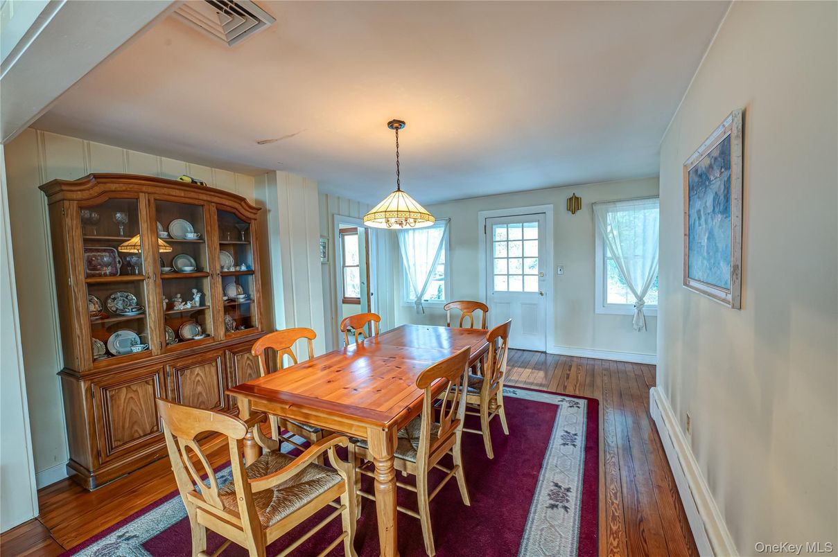 Dining room, Interior, Pendant Lights, Wood Texture Flooring