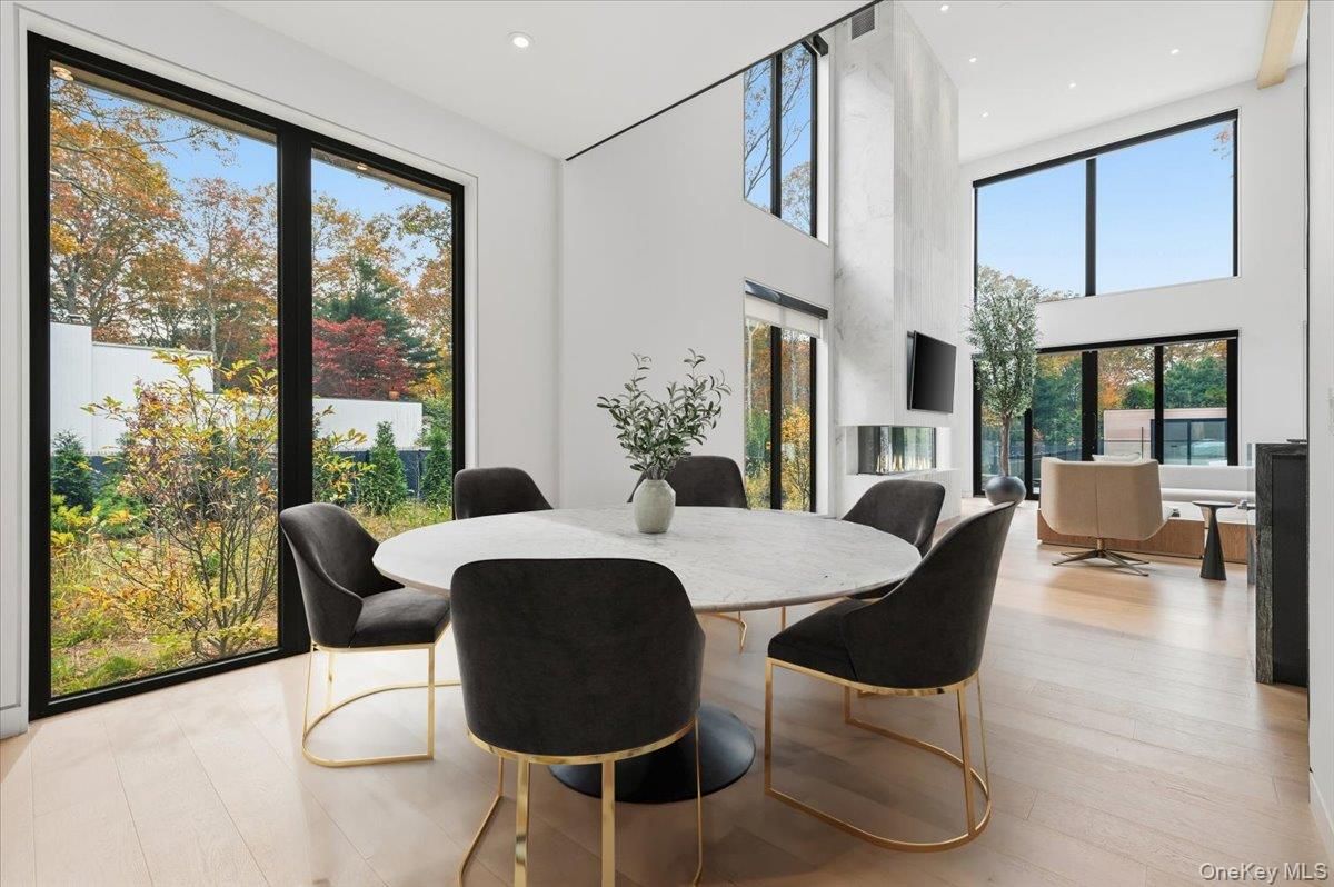 Dining room, Interior, Recessed Lighting, Wood Texture Flooring