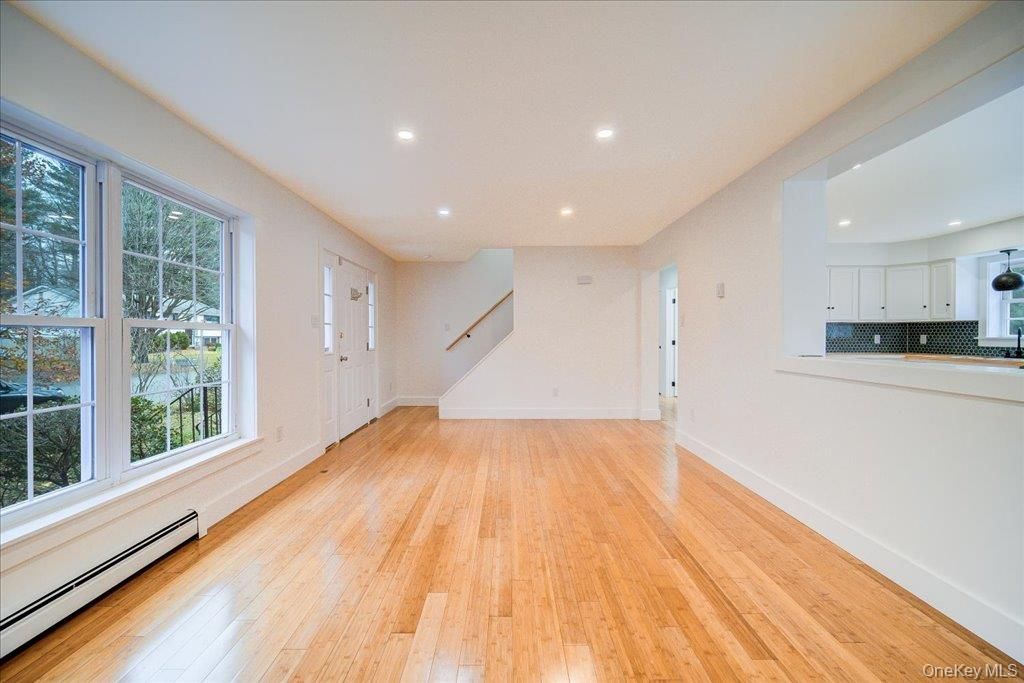 Empty room, Interior, Kitchen, Recessed Lighting, Wood Texture Flooring