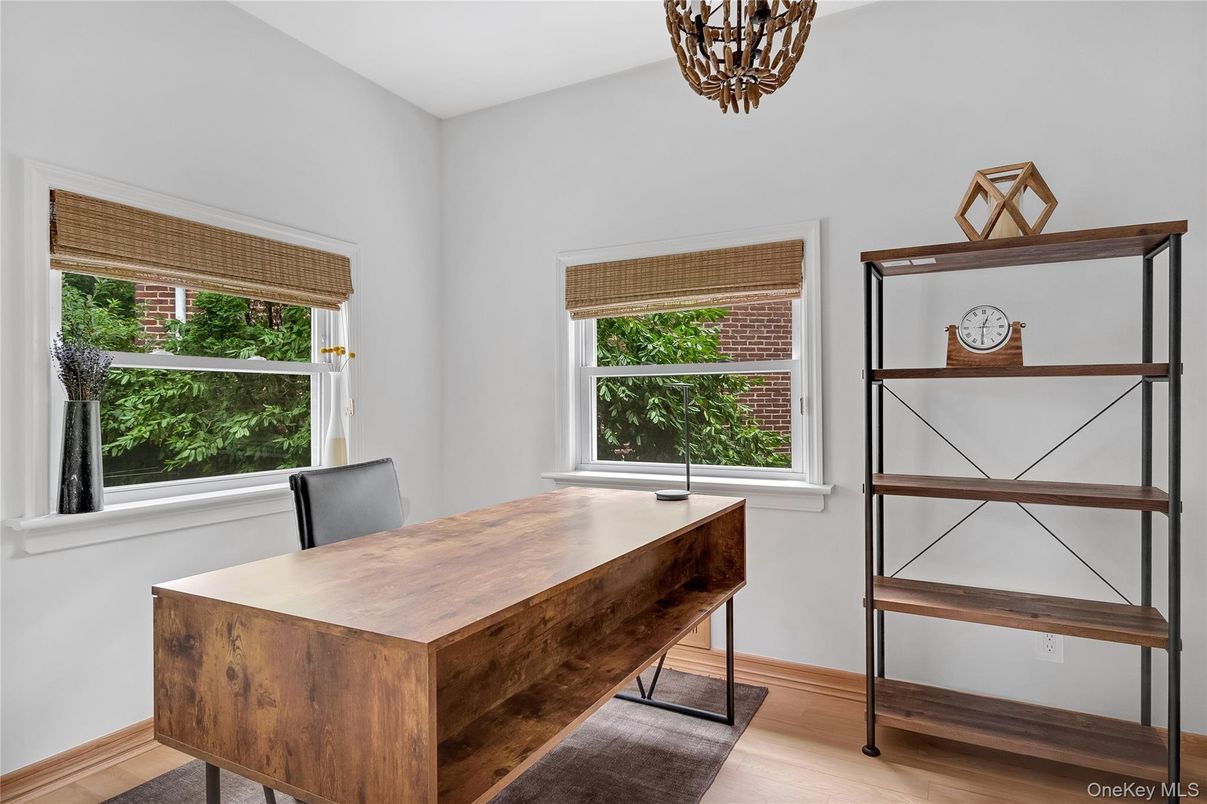 Chandelier, Home Office, Interior, Wood Texture Flooring