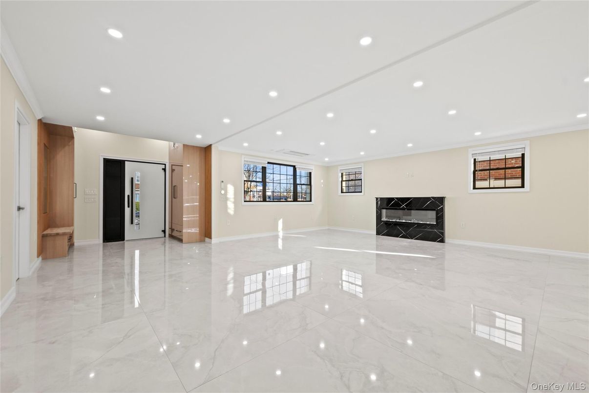 Empty room, Fireplace, Interior, Marble, Recessed Lighting