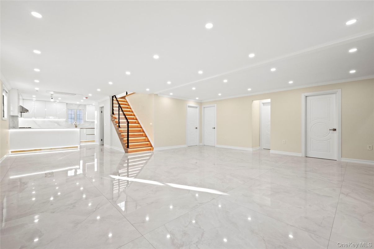 Empty room, Interior, Kitchen, Marble, Recessed Lighting