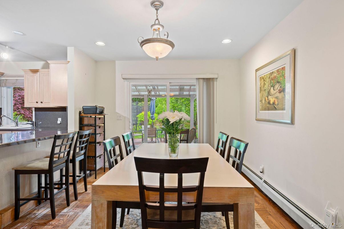 Dining room, Interior, Recessed Lighting, Wood Texture Flooring