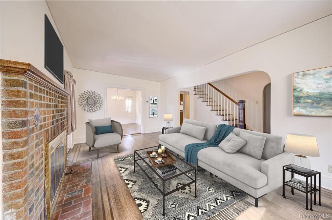 Chandelier, Interior, Living room, Pendant Lights, Stone Walls, Wood Texture Flooring