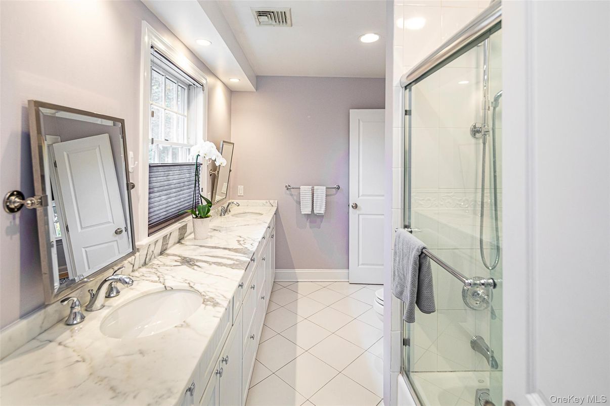 Bathroom, Dual Sink Vanities, Glass Shower, Interior, Recessed Lighting