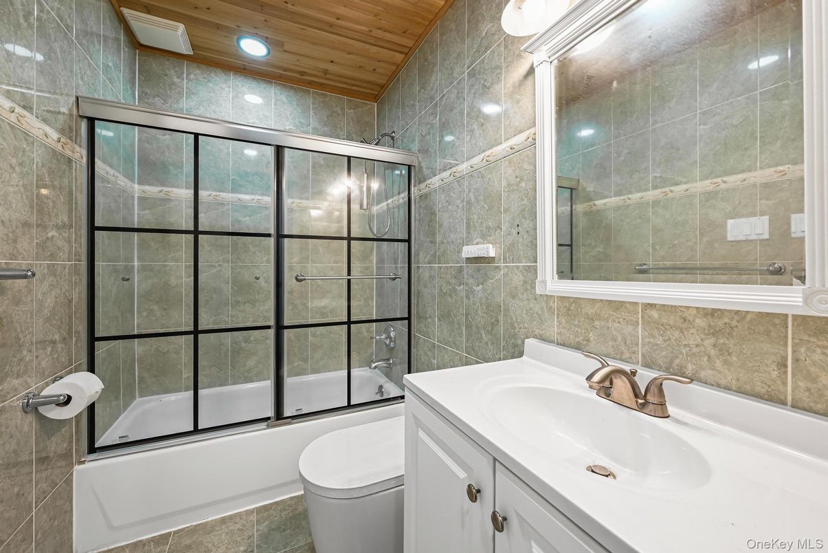 Bathroom, Glass Shower, Interior, Recessed Lighting, Wooden Ceilings