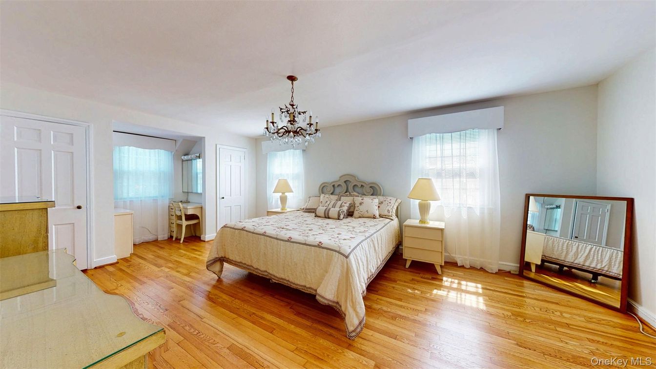 Bedroom, Chandelier, Interior, Wood Texture Flooring