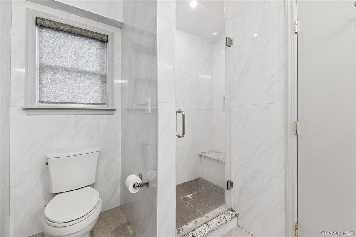 Bathroom, Glass Shower, Interior, Marble Walls, Recessed Lighting