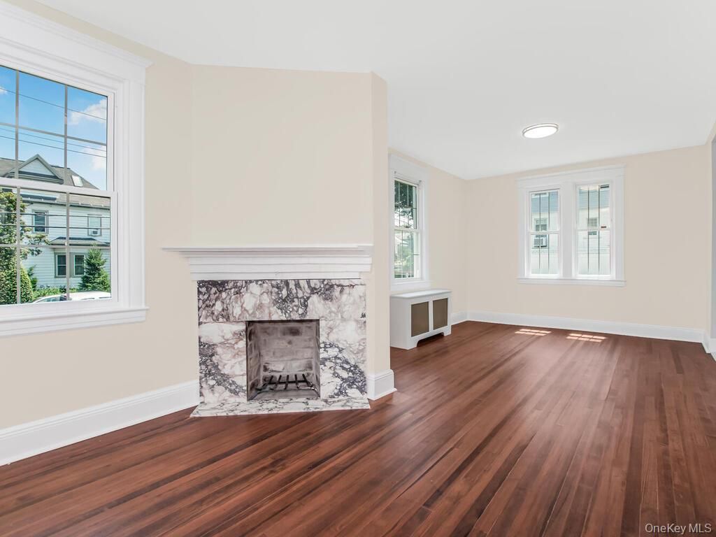 Empty room, Fireplace, Interior, Recessed Lighting, Wood Texture Flooring