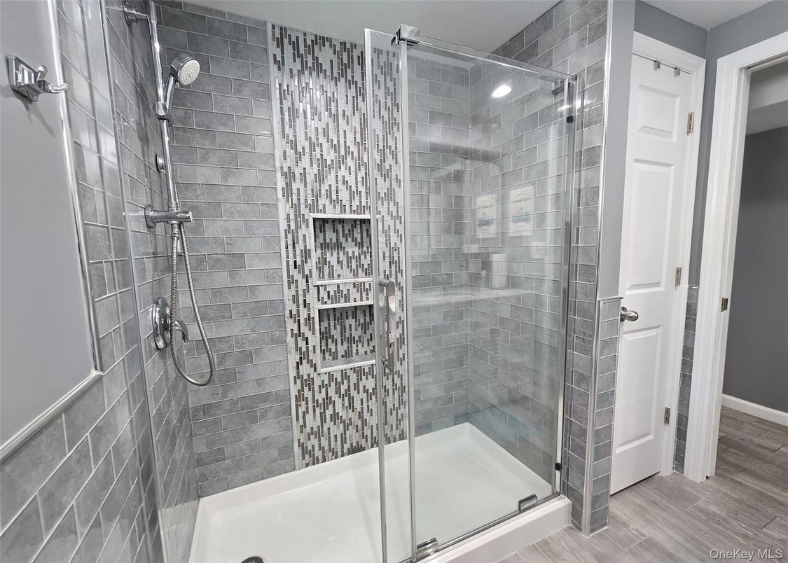 Bathroom, Glass Shower, Interior, Wood Texture Flooring
