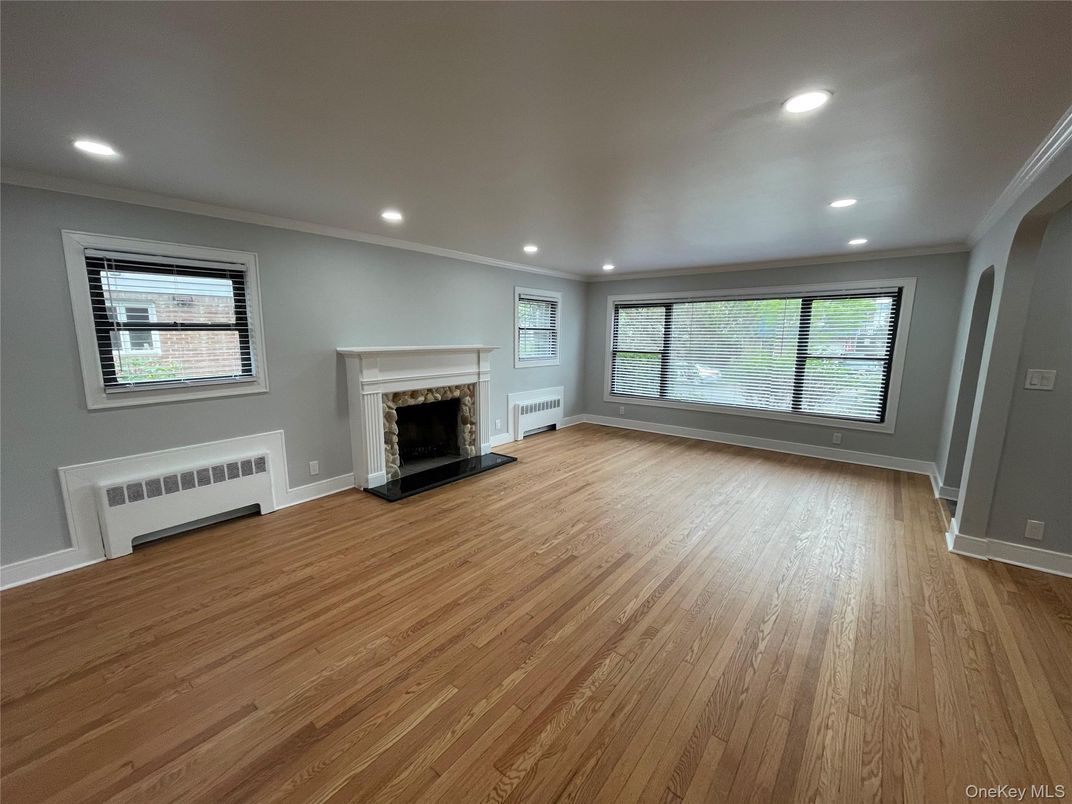 Empty room, Fireplace, Interior, Recessed Lighting, Wood Texture Flooring