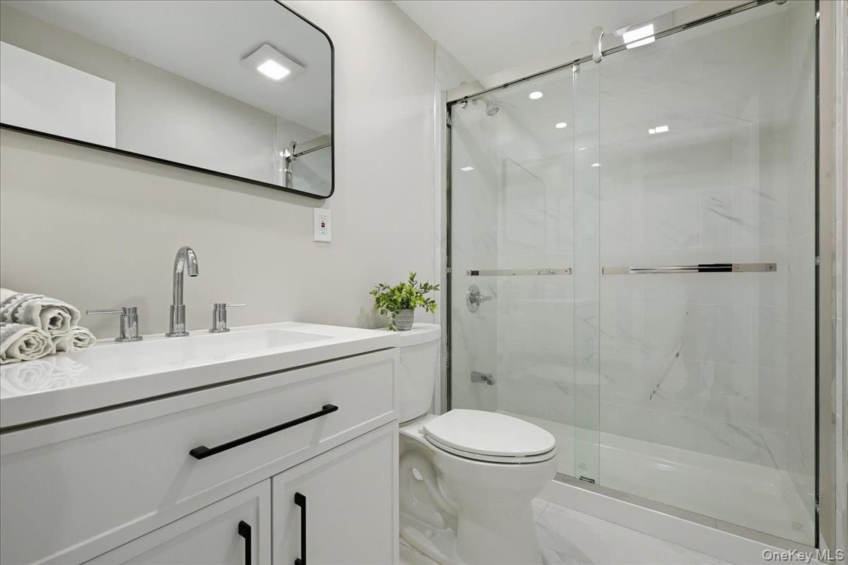 Bathroom, Glass Shower, Interior, Marble, Marble Walls, Recessed Lighting