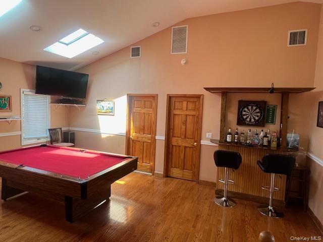 Billiard Table, Game Room, Interior, Recessed Lighting, Wood Texture Flooring