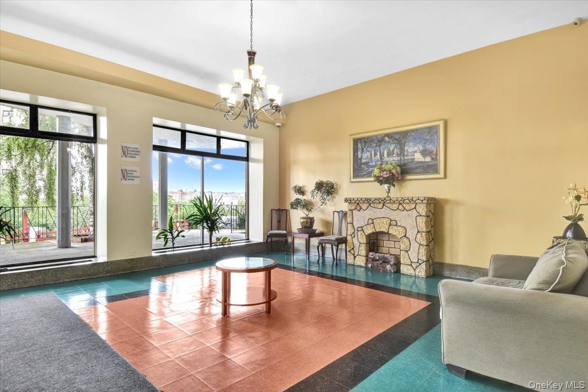 Chandelier, Fireplace, Interior