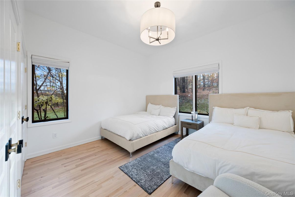 Bedroom, Interior, Pendant Lights, Wood Texture Flooring